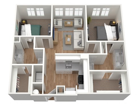 Floor plan for 2 beds, 2 baths, 1191 sqft